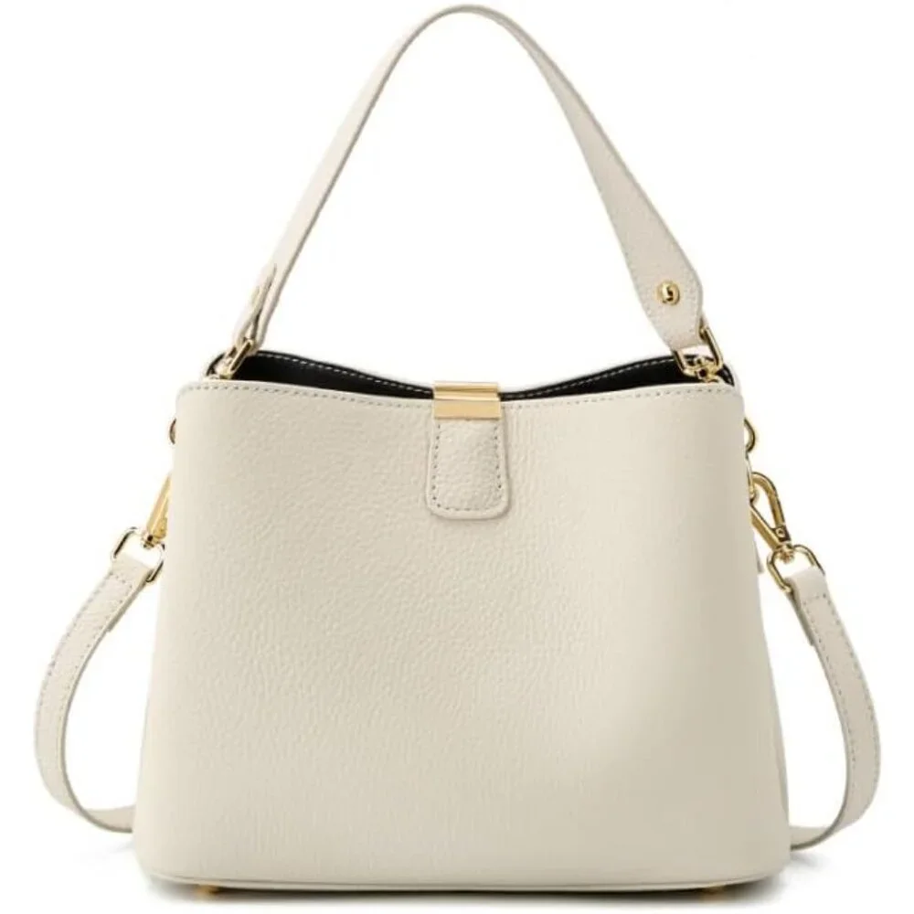 Leather Bucket Bag for Women Crossbody Purse with Detachable Straps